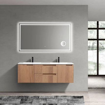 KubeBath 60” Fiore Modern Wall Mount Double Sink Bathroom Vanity – Oakwood - Plumbing Market