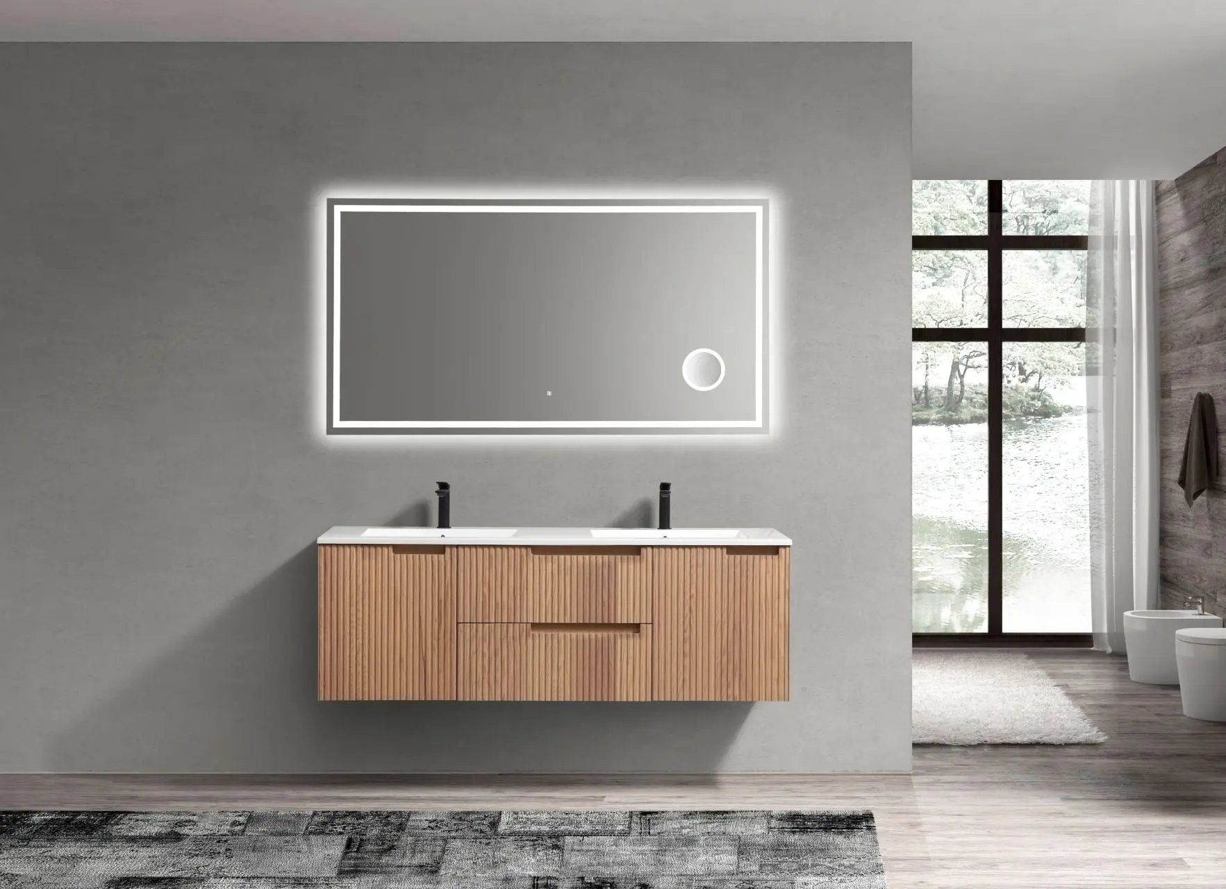 KubeBath 60” Fiore Modern Wall Mount Double Sink Bathroom Vanity – Oakwood - Plumbing Market