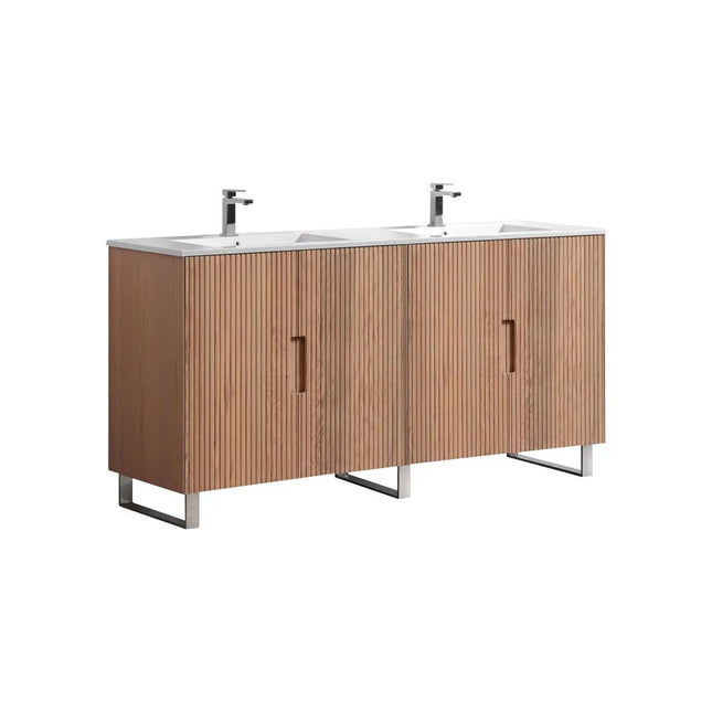 KubeBath 71.2” Fiore Double Sink Free Standing Bathroom Vanity Oakwood - Plumbing Market