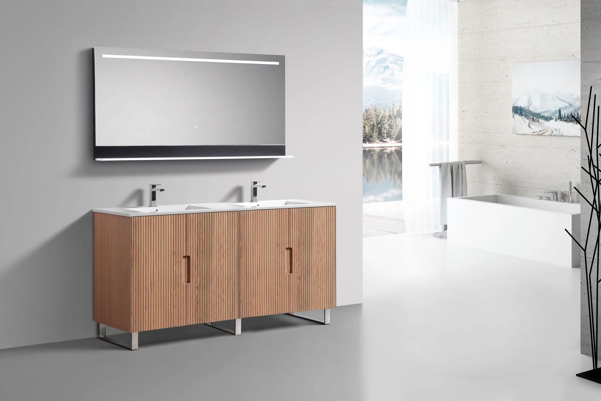 KubeBath 71.2” Fiore Double Sink Free Standing Bathroom Vanity Oakwood - Plumbing Market