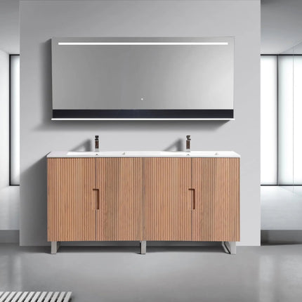 KubeBath 71.2” Fiore Double Sink Free Standing Bathroom Vanity Oakwood - Plumbing Market