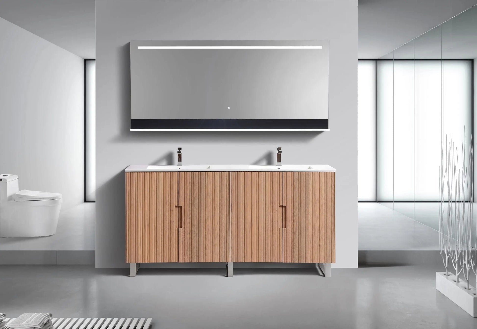 KubeBath 71.2” Fiore Double Sink Free Standing Bathroom Vanity Oakwood - Plumbing Market