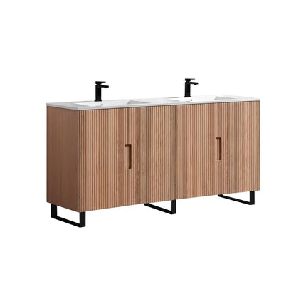 KubeBath 71.2” Fiore Double Sink Free Standing Bathroom Vanity Oakwood - Plumbing Market