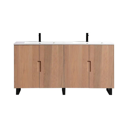 KubeBath 71.2” Fiore Double Sink Free Standing Bathroom Vanity Oakwood - Plumbing Market