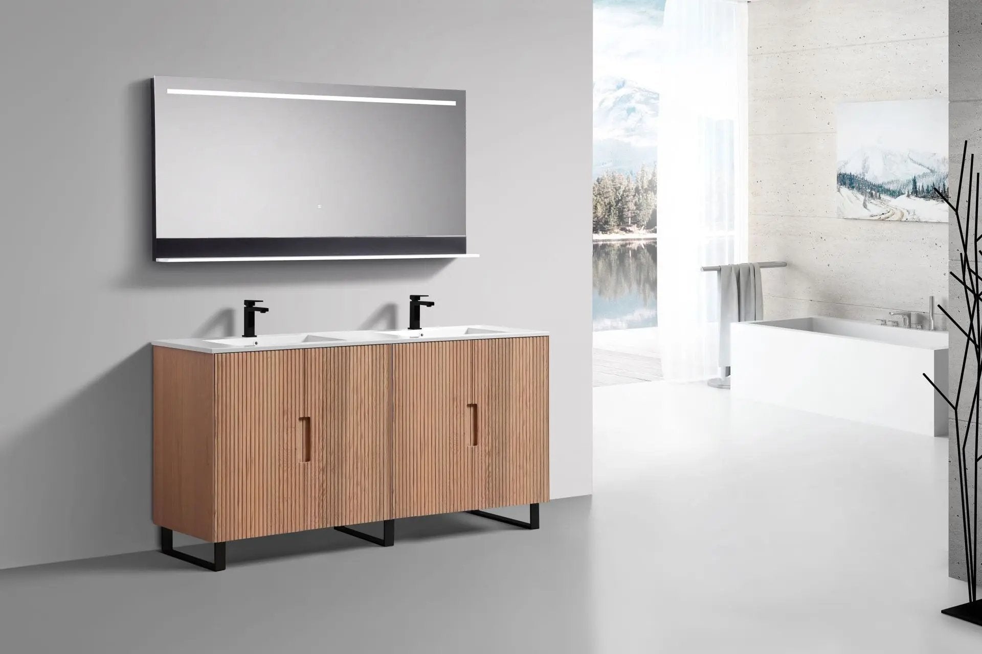 KubeBath 71.2” Fiore Double Sink Free Standing Bathroom Vanity Oakwood - Plumbing Market