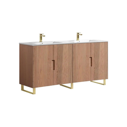 KubeBath 71.2” Fiore Double Sink Free Standing Bathroom Vanity Oakwood - Plumbing Market