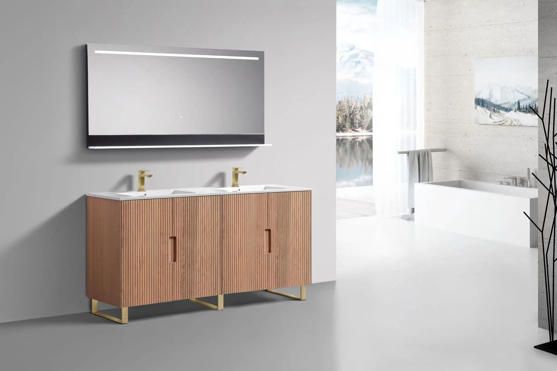 KubeBath 71.2” Fiore Double Sink Free Standing Bathroom Vanity Oakwood - Plumbing Market