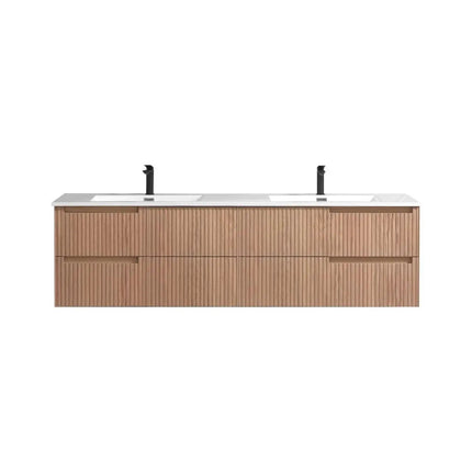 KubeBath 71.2” Fiore Modern Wall Mount Double Sink Bathroom Vanity – Oakwood - Plumbing Market