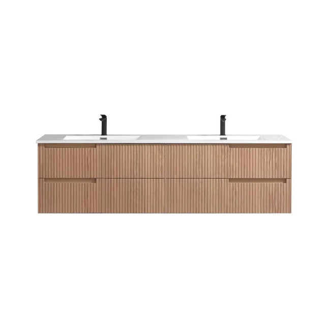KubeBath 71.2” Fiore Modern Wall Mount Double Sink Bathroom Vanity – Oakwood - Plumbing Market
