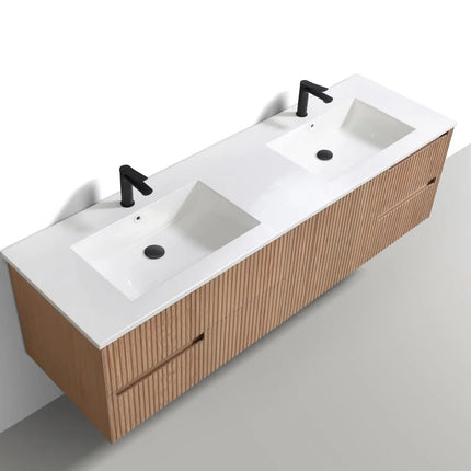 KubeBath 71.2” Fiore Modern Wall Mount Double Sink Bathroom Vanity – Oakwood - Plumbing Market