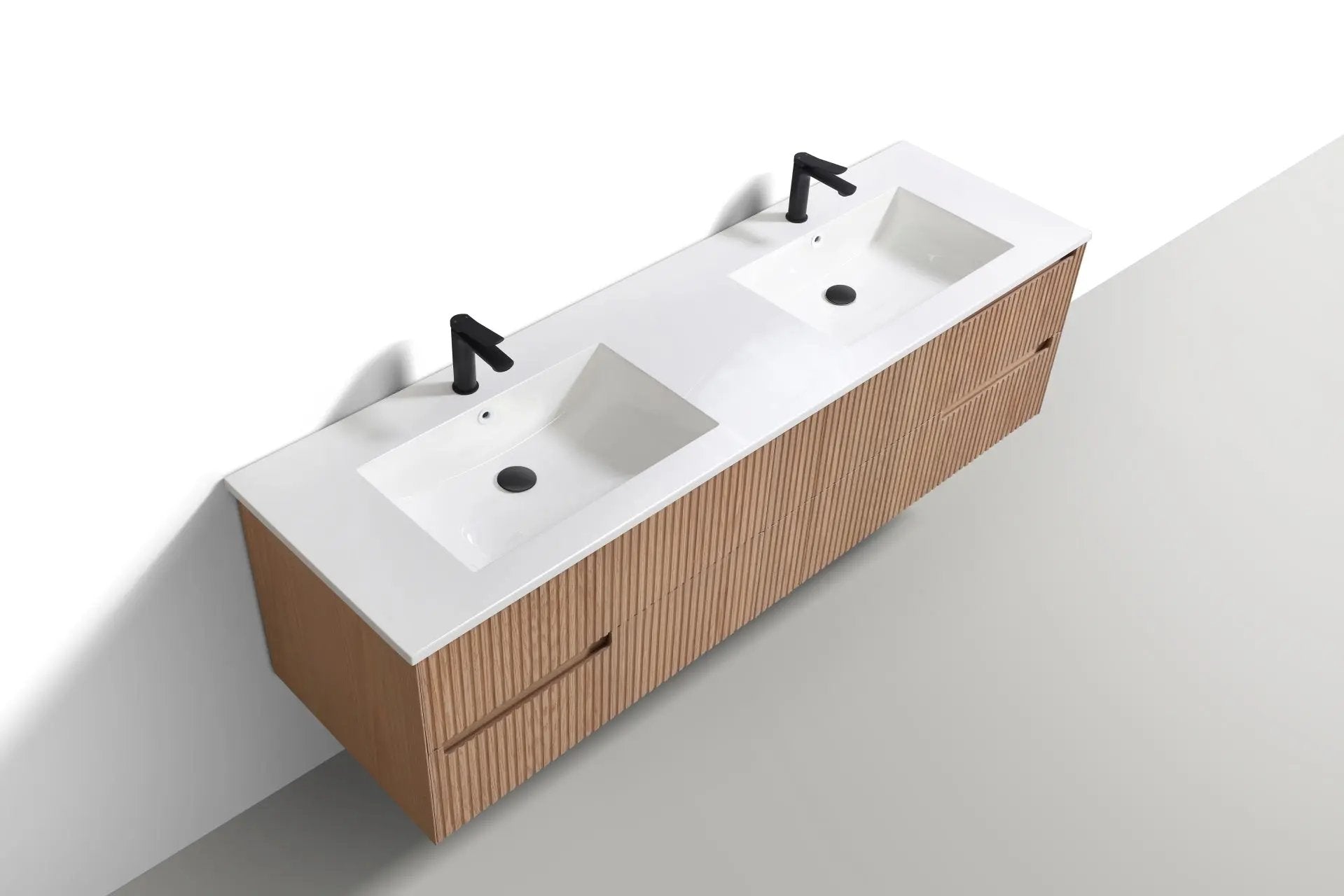 KubeBath 71.2” Fiore Modern Wall Mount Double Sink Bathroom Vanity – Oakwood - Plumbing Market