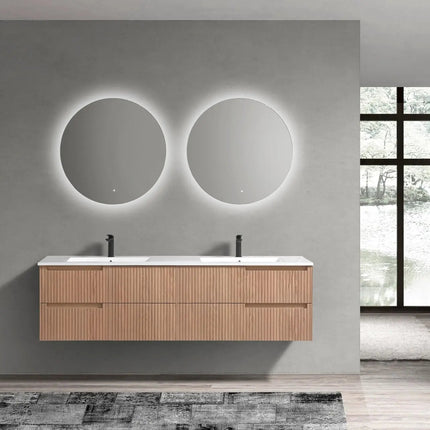 KubeBath 71.2” Fiore Modern Wall Mount Double Sink Bathroom Vanity – Oakwood - Plumbing Market