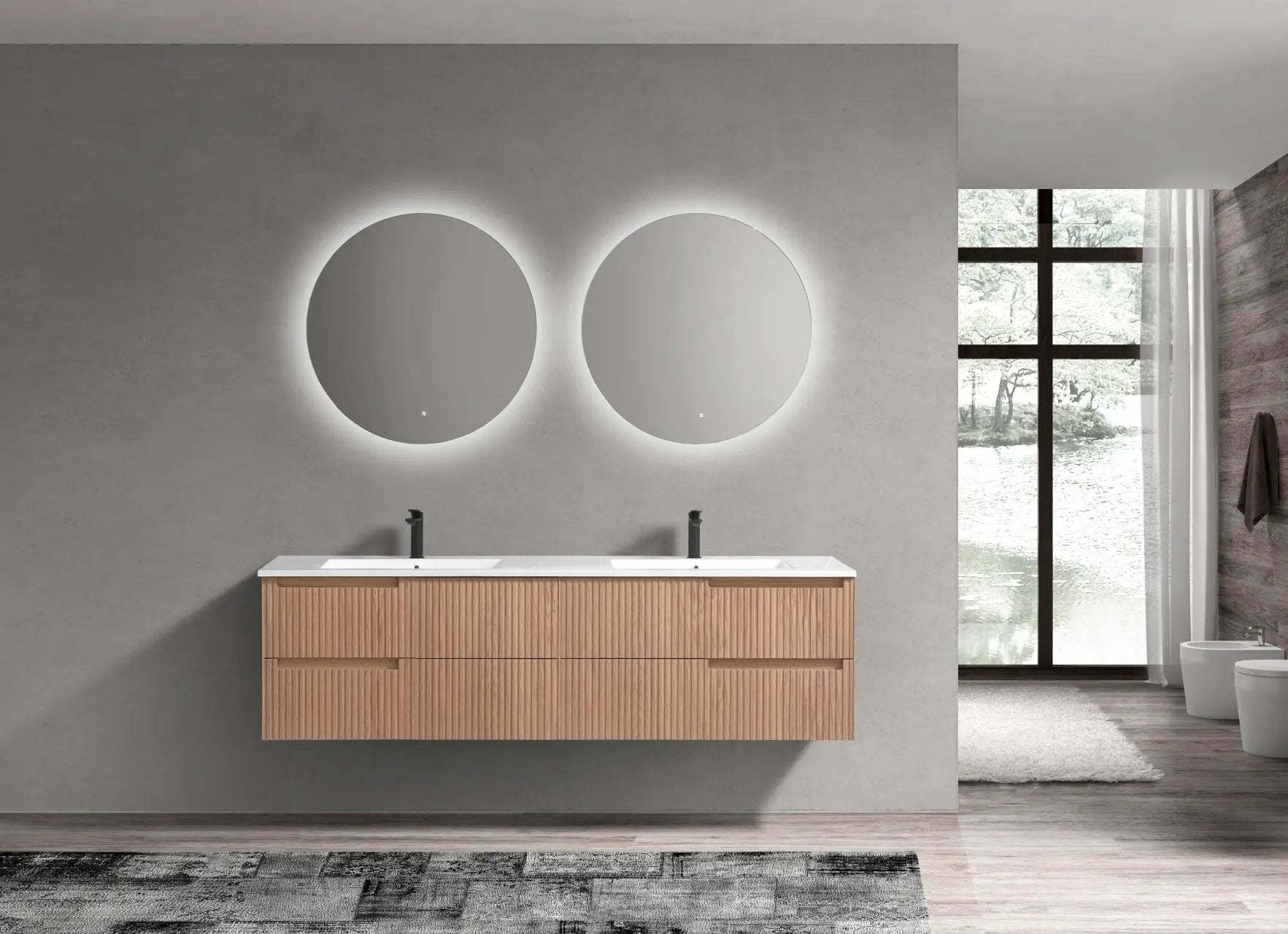 KubeBath 71.2” Fiore Modern Wall Mount Double Sink Bathroom Vanity – Oakwood - Plumbing Market