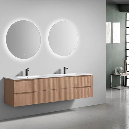 KubeBath 71.2” Fiore Modern Wall Mount Double Sink Bathroom Vanity – Oakwood - Plumbing Market
