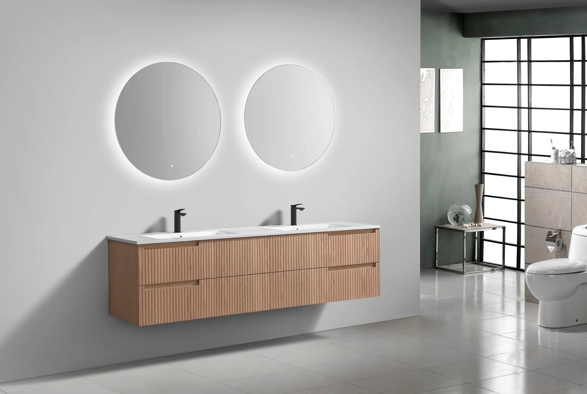 KubeBath 71.2” Fiore Modern Wall Mount Double Sink Bathroom Vanity – Oakwood - Plumbing Market