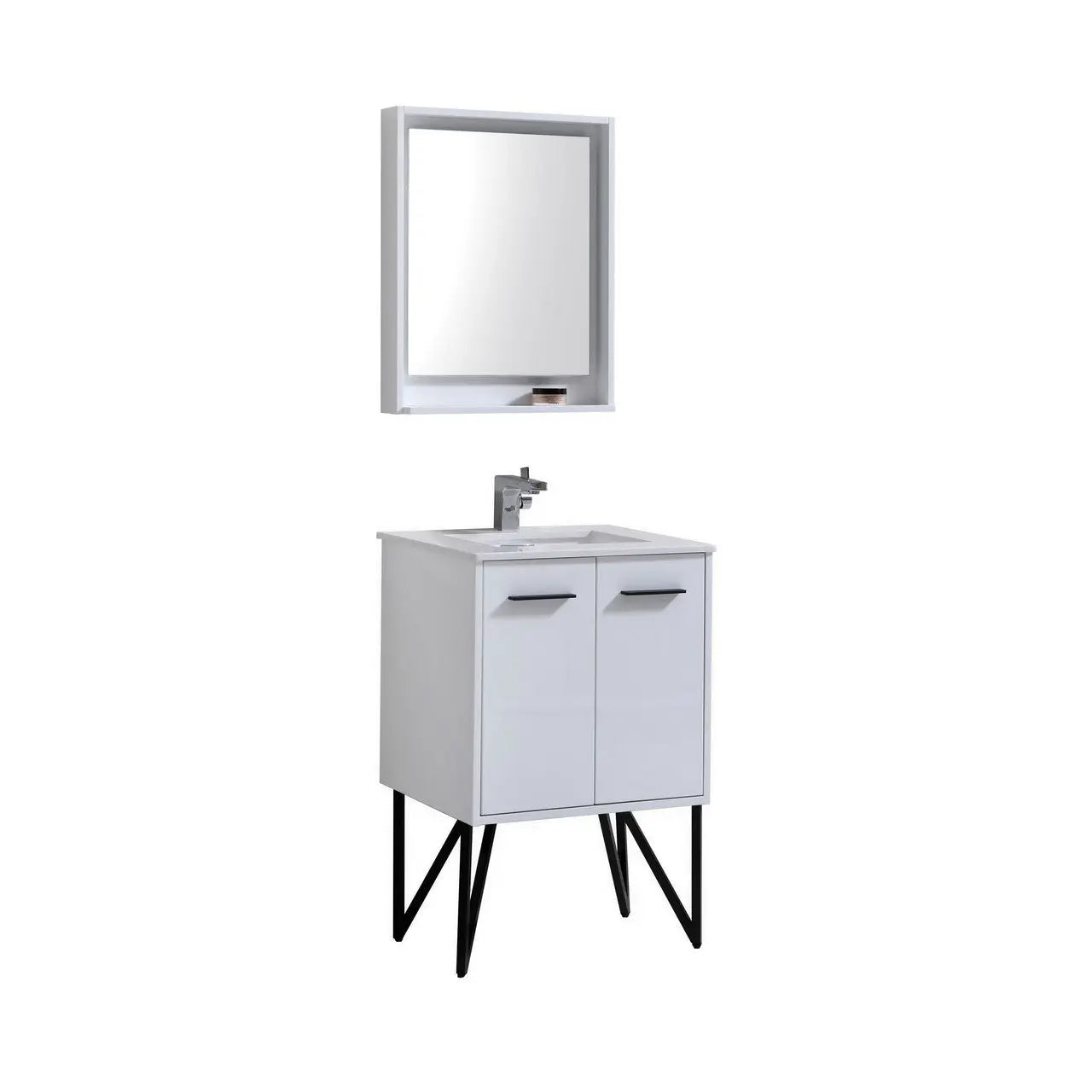 KubeBath Bosco 24″ High Gloss White Modern Bathroom Vanity W/ White Countertop - Plumbing Market