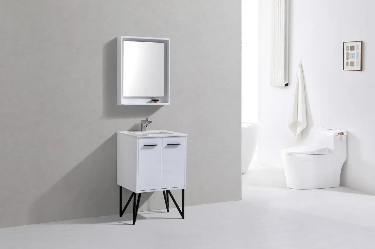 KubeBath Bosco 24″ High Gloss White Modern Bathroom Vanity W/ White Countertop - Plumbing Market