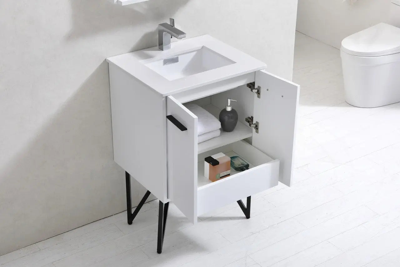 KubeBath Bosco 24″ High Gloss White Modern Bathroom Vanity W/ White Countertop - Plumbing Market