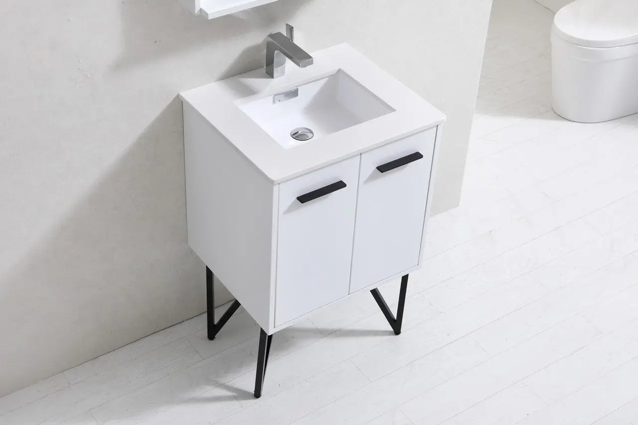 KubeBath Bosco 24″ High Gloss White Modern Bathroom Vanity W/ White Countertop - Plumbing Market