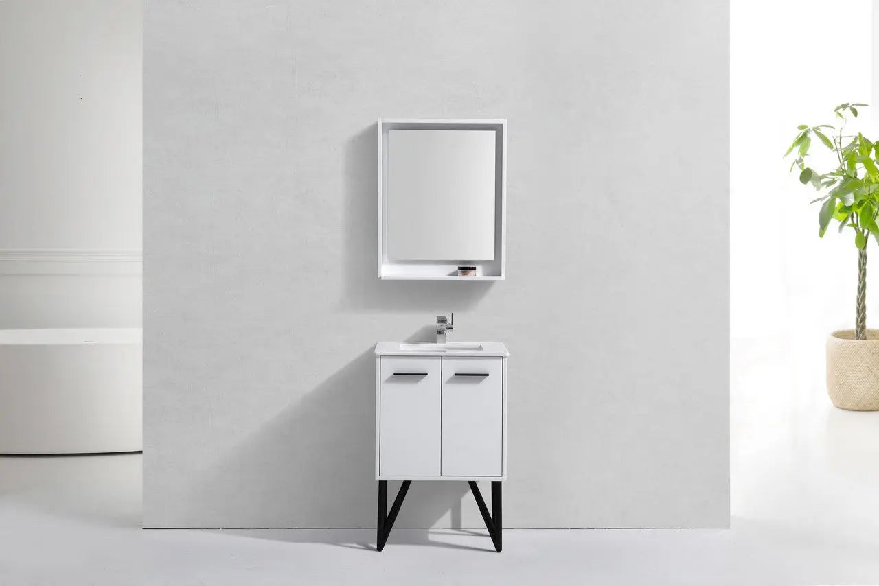 KubeBath Bosco 24″ High Gloss White Modern Bathroom Vanity W/ White Countertop - Plumbing Market