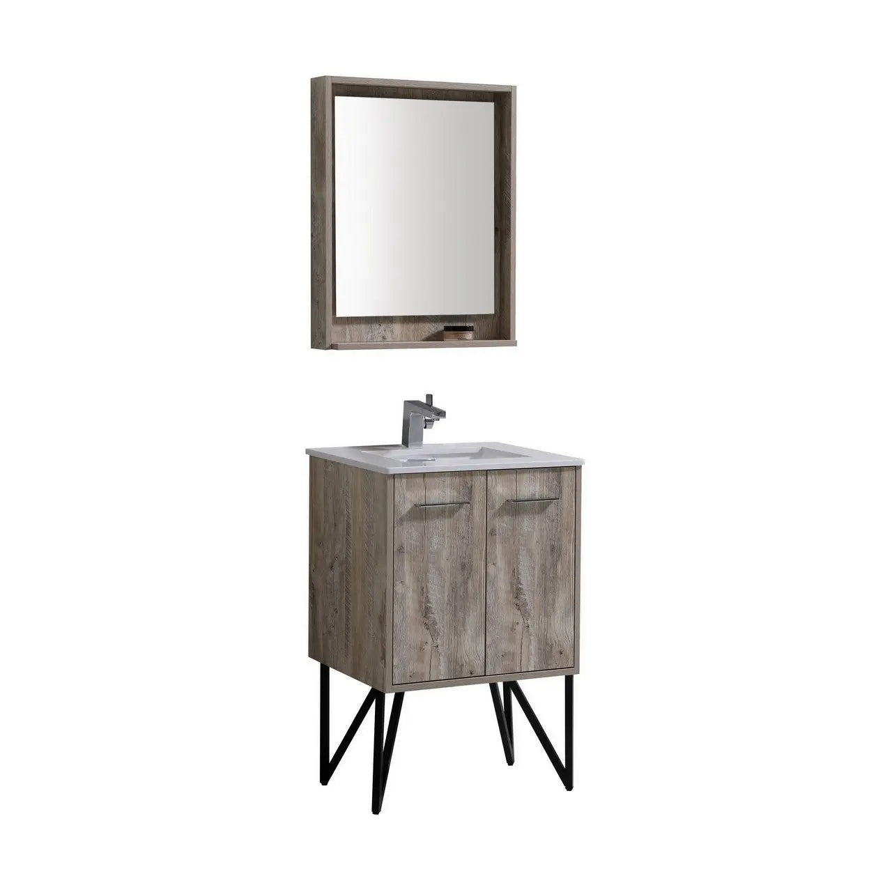 KubeBath Bosco 24″ Nature Wood Modern Bathroom Vanity W/ White Countertop - Plumbing Market