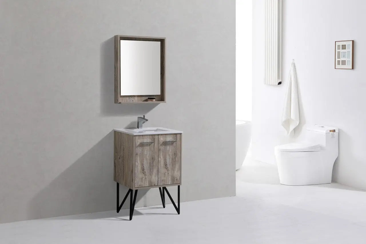 KubeBath Bosco 24″ Nature Wood Modern Bathroom Vanity W/ White Countertop - Plumbing Market
