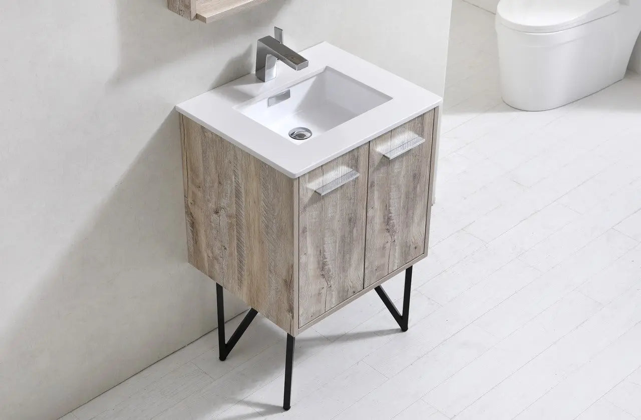 KubeBath Bosco 24″ Nature Wood Modern Bathroom Vanity W/ White Countertop - Plumbing Market