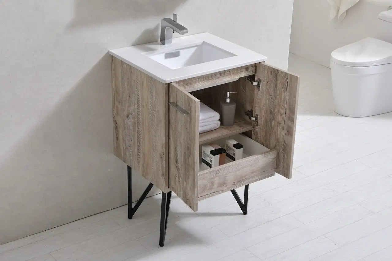 KubeBath Bosco 24″ Nature Wood Modern Bathroom Vanity W/ White Countertop - Plumbing Market