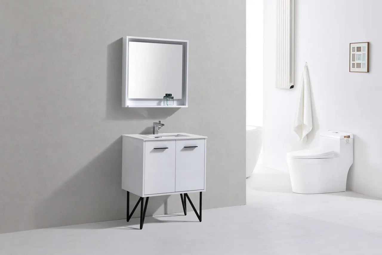 KubeBath Bosco 30″ High Gloss White Modern Bathroom Vanity W/ White Countertop - Plumbing Market