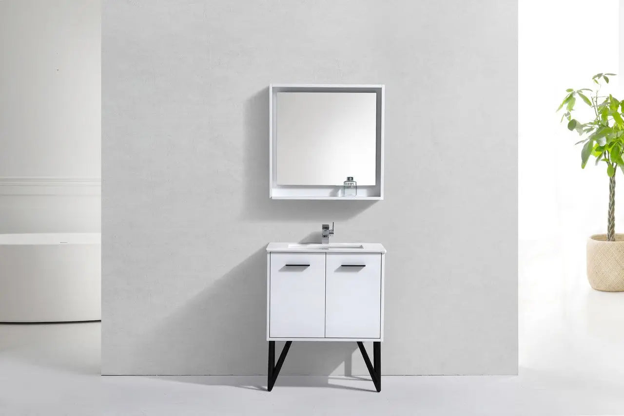 KubeBath Bosco 30″ High Gloss White Modern Bathroom Vanity W/ White Countertop - Plumbing Market