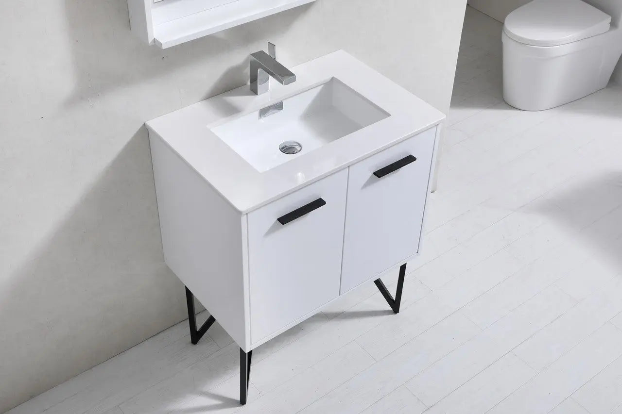 KubeBath Bosco 30″ High Gloss White Modern Bathroom Vanity W/ White Countertop - Plumbing Market