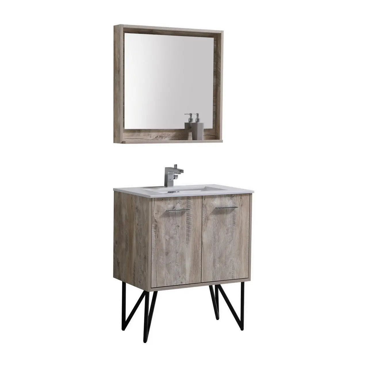 KubeBath Bosco 30″ Modern Nature Wood Bathroom Vanity W/ Cream Countertop - Plumbing Market