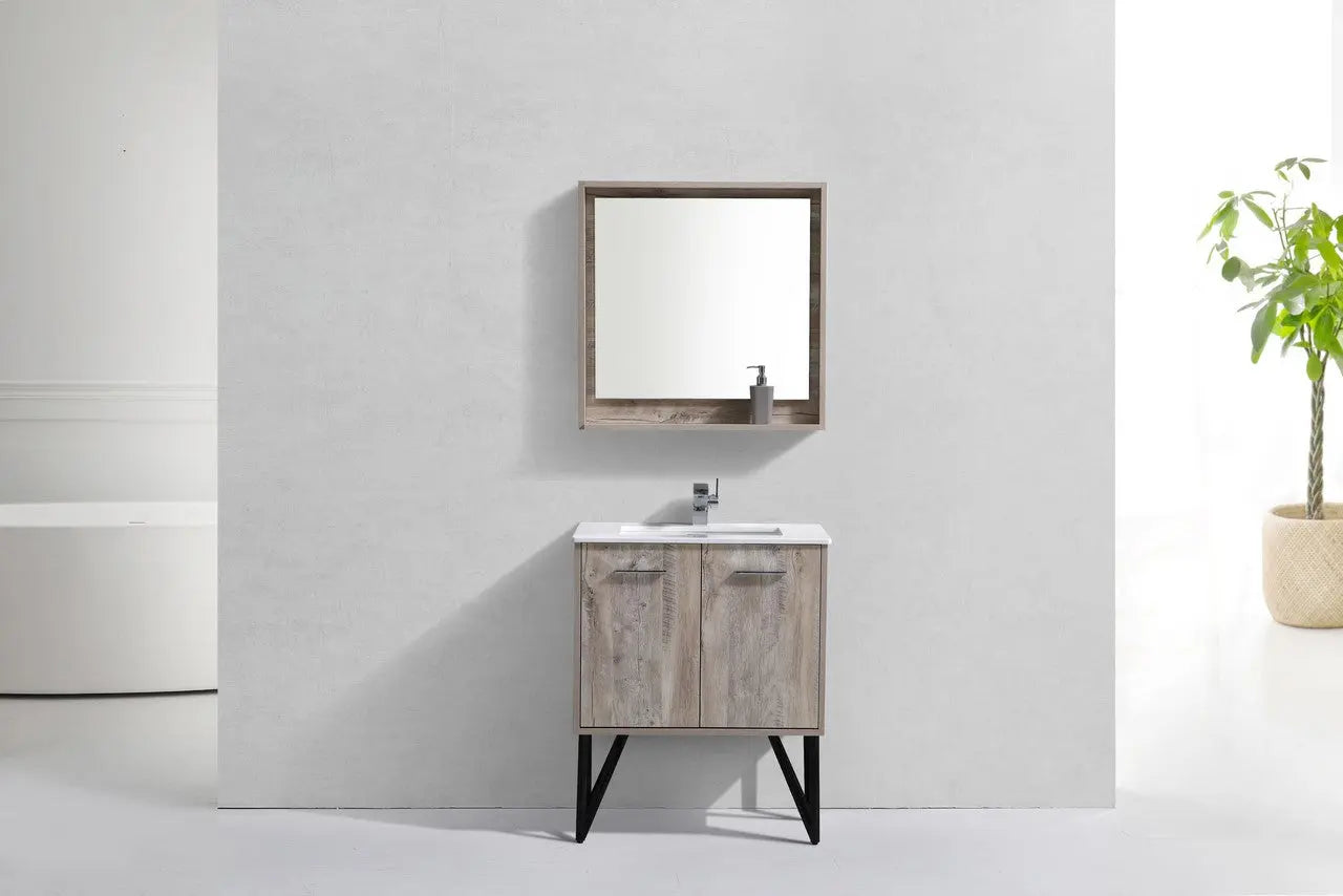 KubeBath Bosco 30″ Modern Nature Wood Bathroom Vanity W/ Cream Countertop - Plumbing Market