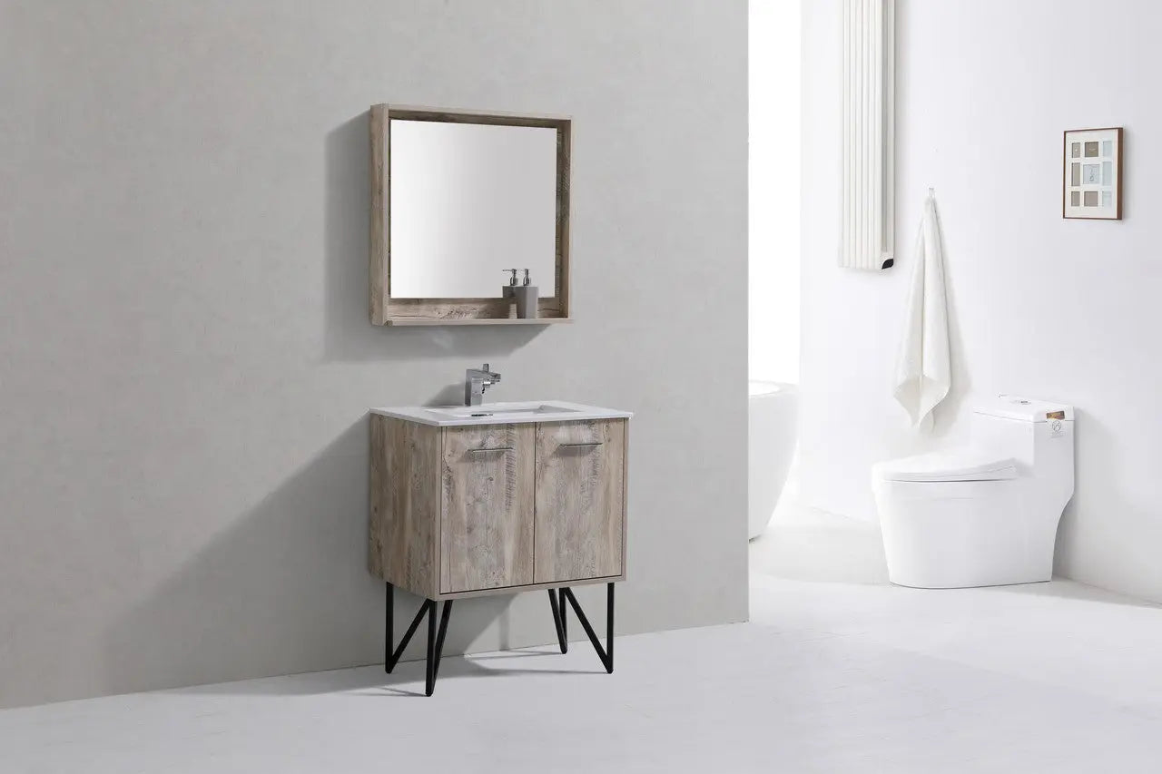 KubeBath Bosco 30″ Modern Nature Wood Bathroom Vanity W/ Cream Countertop - Plumbing Market