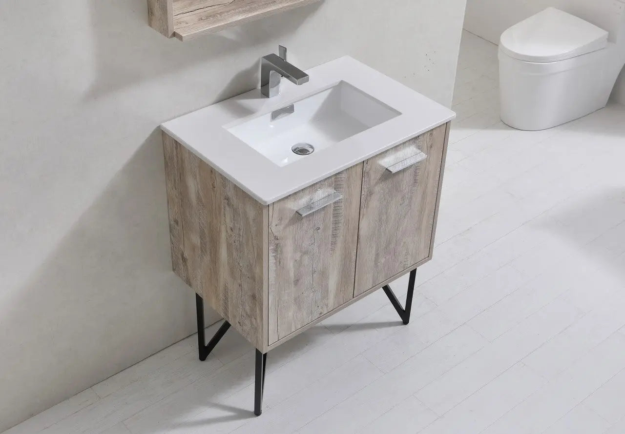 KubeBath Bosco 30″ Modern Nature Wood Bathroom Vanity W/ Cream Countertop - Plumbing Market