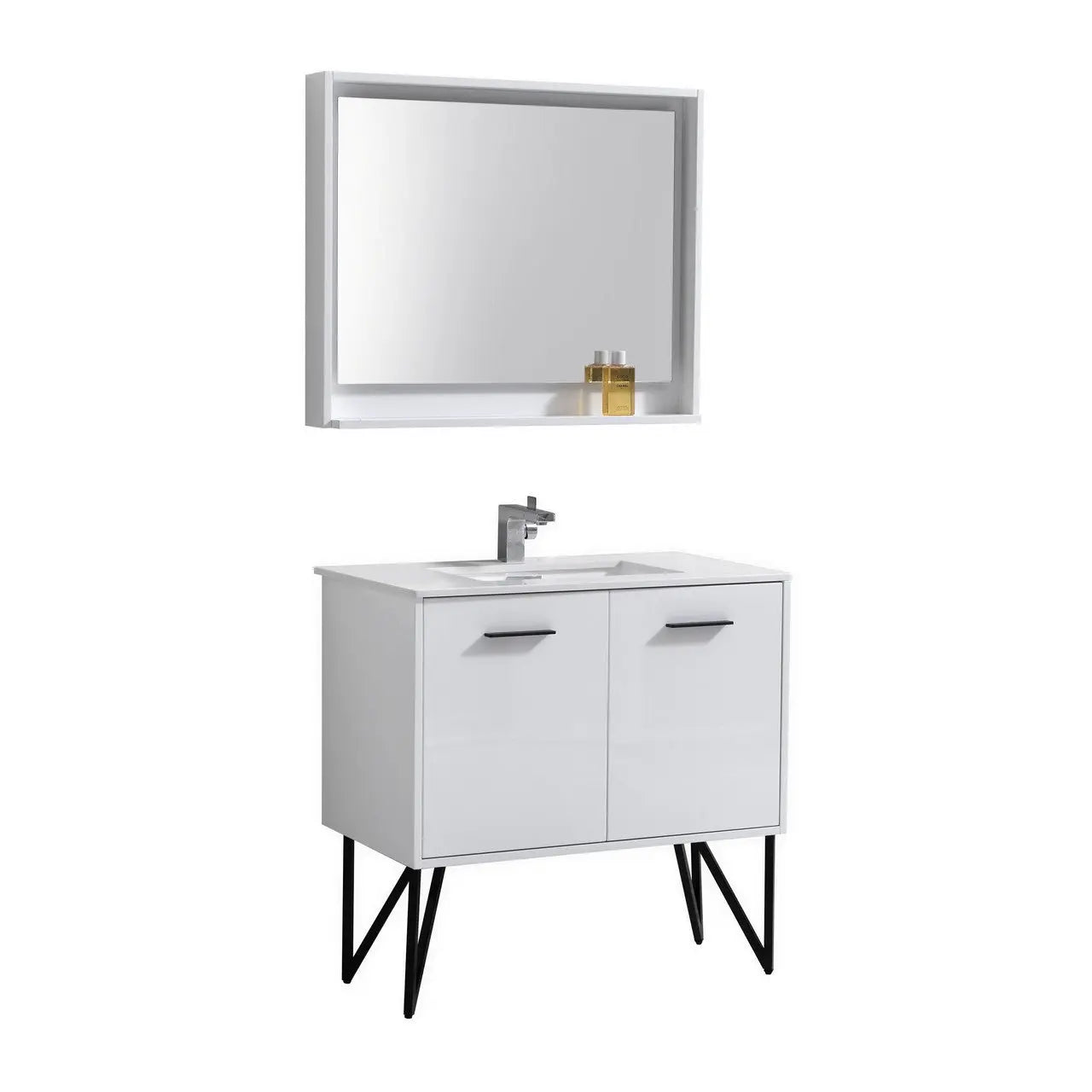 KubeBath Bosco 36″ High Gloss White Modern Bathroom Vanity W/ White Countertop - Plumbing Market