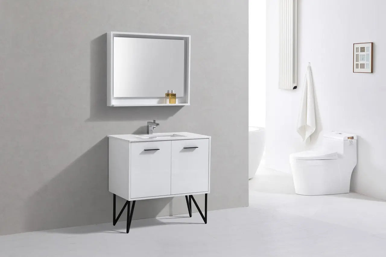 KubeBath Bosco 36″ High Gloss White Modern Bathroom Vanity W/ White Countertop - Plumbing Market