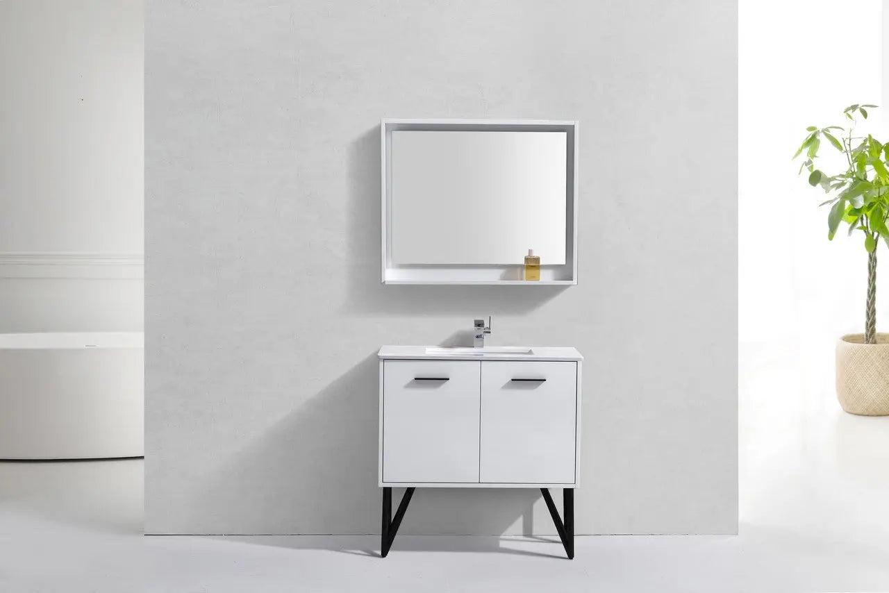 KubeBath Bosco 36″ High Gloss White Modern Bathroom Vanity W/ White Countertop - Plumbing Market