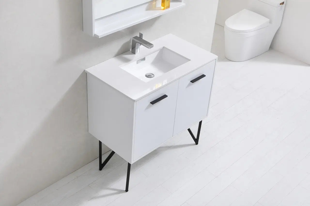 KubeBath Bosco 36″ High Gloss White Modern Bathroom Vanity W/ White Countertop - Plumbing Market
