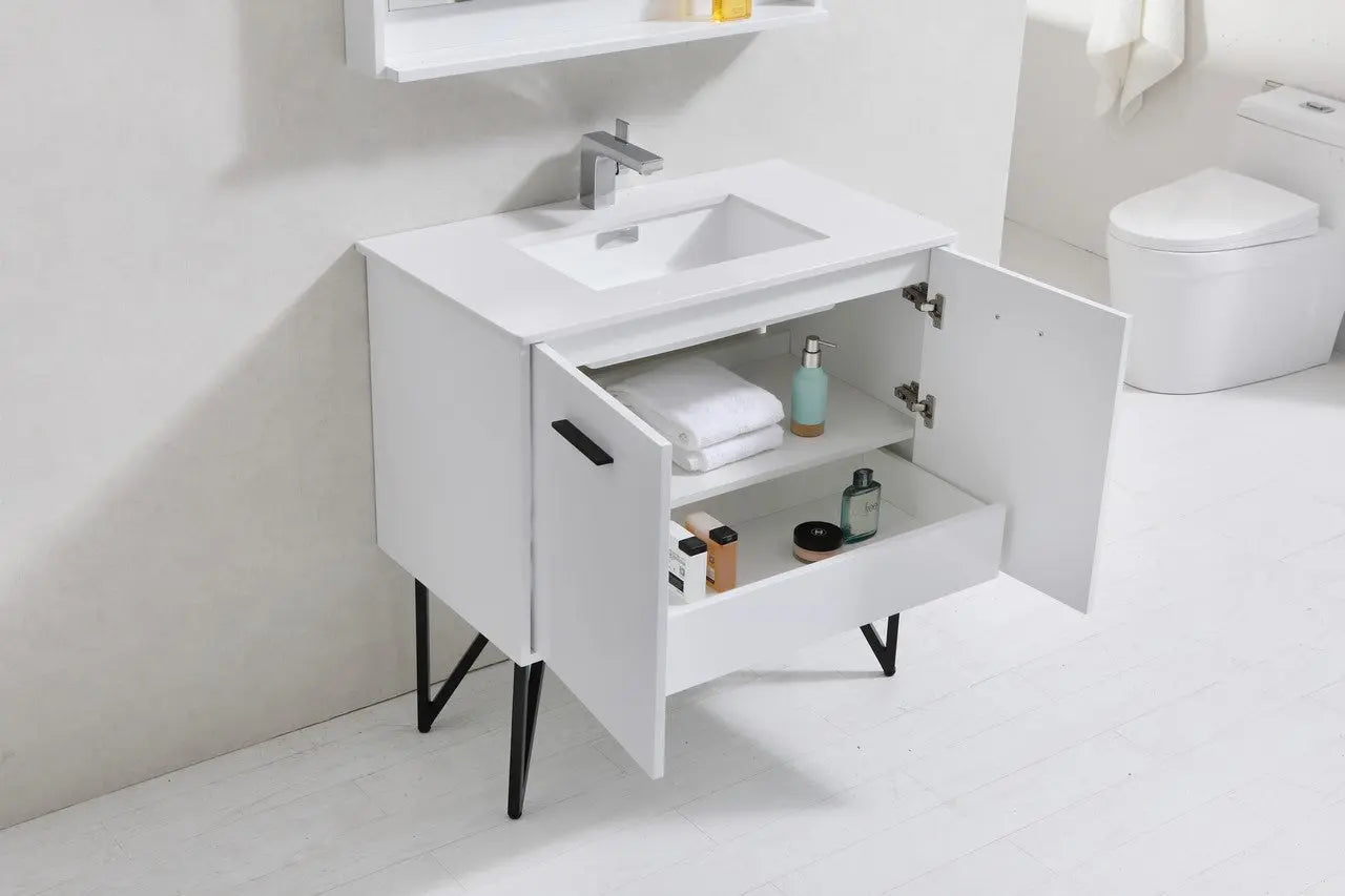 KubeBath Bosco 36″ High Gloss White Modern Bathroom Vanity W/ White Countertop - Plumbing Market
