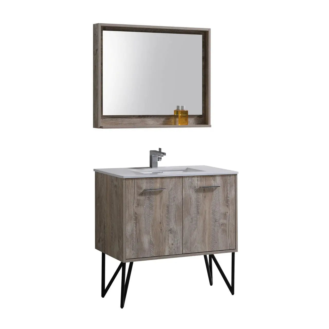 KubeBath Bosco 36″ Modern Nature Wood Bathroom Vanity W/ White Countertop - Plumbing Market