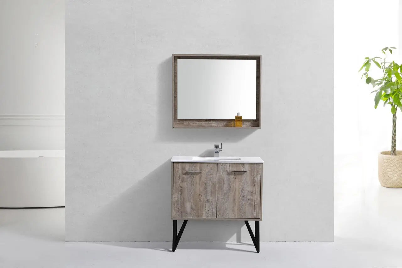 KubeBath Bosco 36″ Modern Nature Wood Bathroom Vanity W/ White Countertop - Plumbing Market