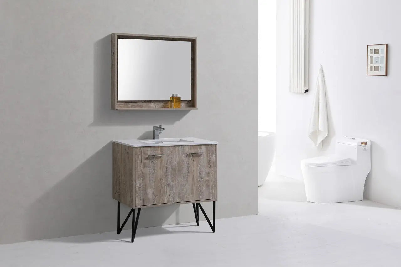KubeBath Bosco 36″ Modern Nature Wood Bathroom Vanity W/ White Countertop - Plumbing Market