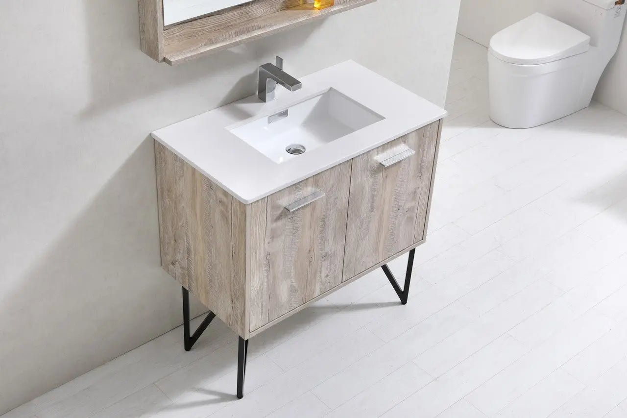KubeBath Bosco 36″ Modern Nature Wood Bathroom Vanity W/ White Countertop - Plumbing Market