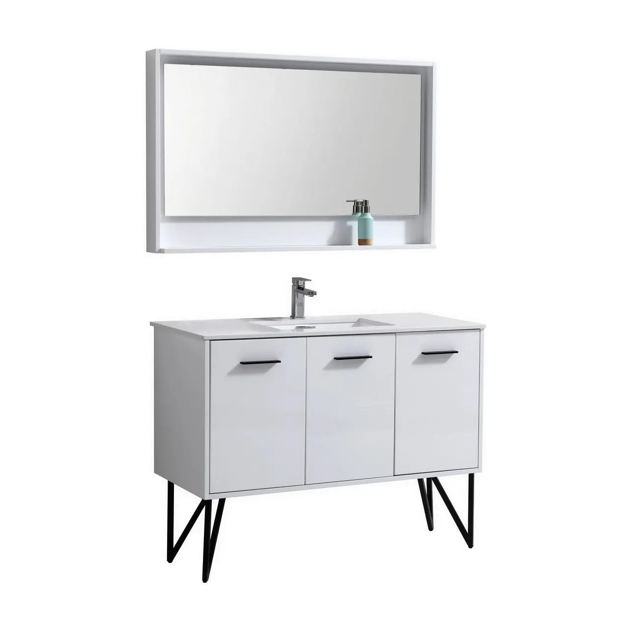 KubeBath Bosco 48″ High Gloss White Modern Bathroom Vanity W/ White Countertop - Plumbing Market