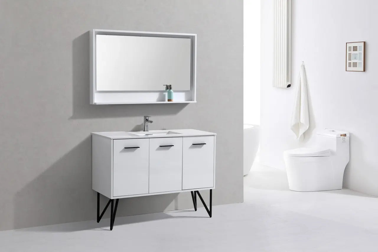 KubeBath Bosco 48″ High Gloss White Modern Bathroom Vanity W/ White Countertop - Plumbing Market