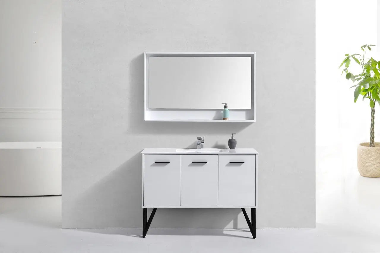 KubeBath Bosco 48″ High Gloss White Modern Bathroom Vanity W/ White Countertop - Plumbing Market