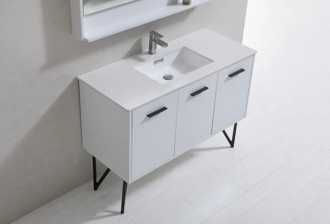 KubeBath Bosco 48″ High Gloss White Modern Bathroom Vanity W/ White Countertop - Plumbing Market