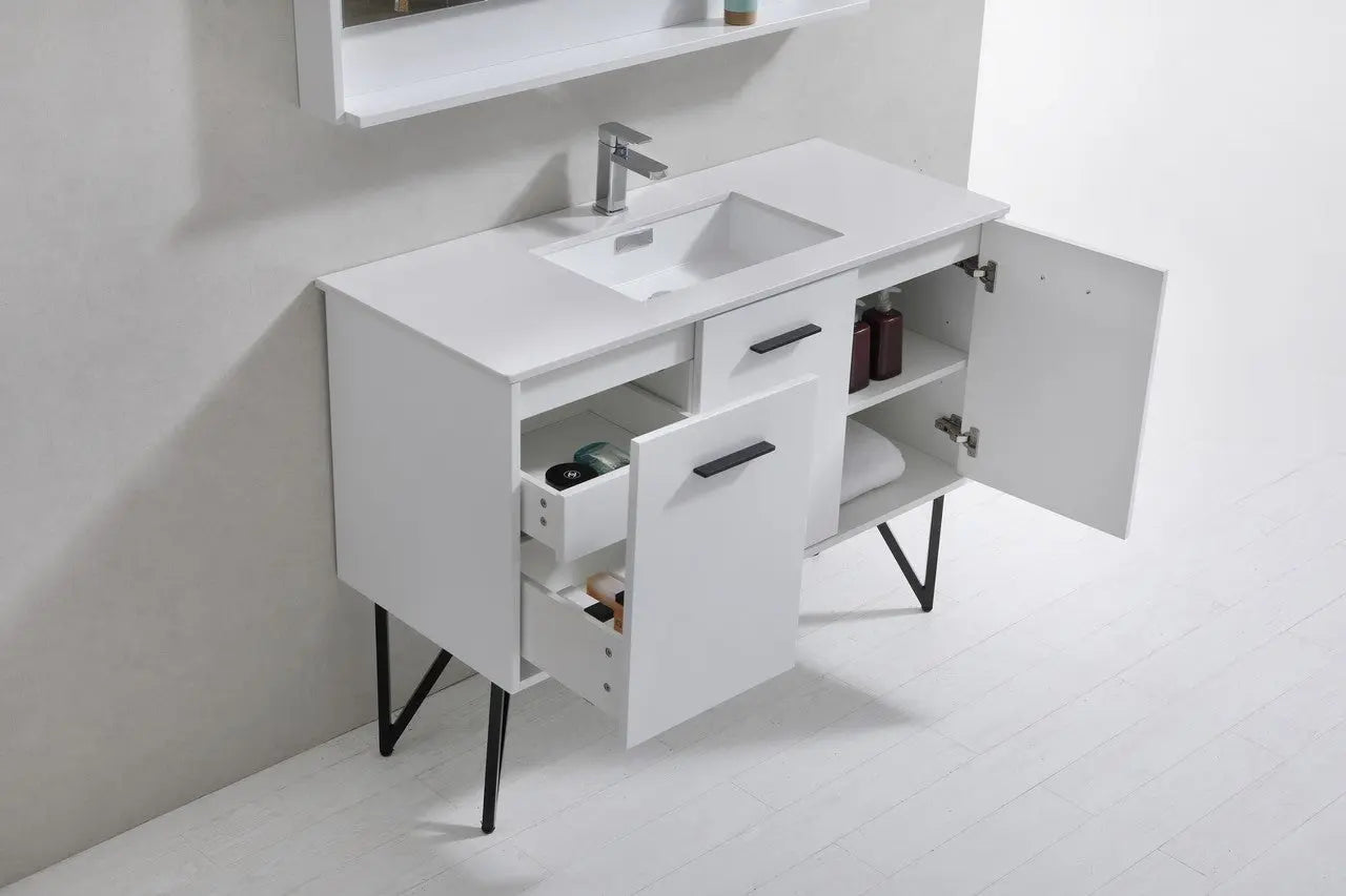 KubeBath Bosco 48″ High Gloss White Modern Bathroom Vanity W/ White Countertop - Plumbing Market