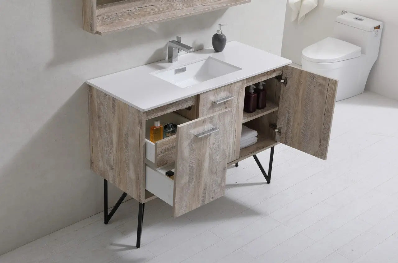 KubeBath Bosco 48″ Nature Wood Modern Bathroom Vanity W/ White Countertop - Plumbing Market
